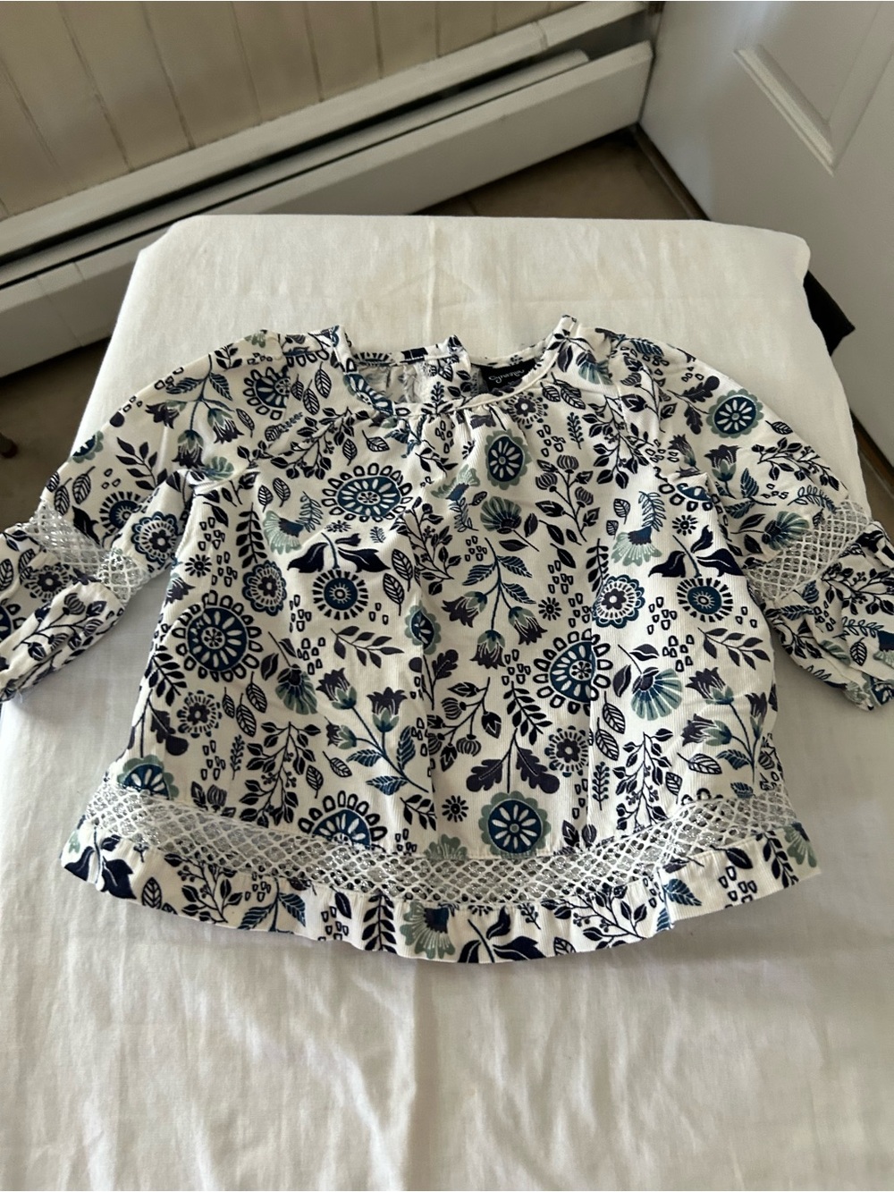 NWOT Cynthia Rowley Baby Girl Blue Floral Micro Corduroy Tunic Blouse Size 12 M